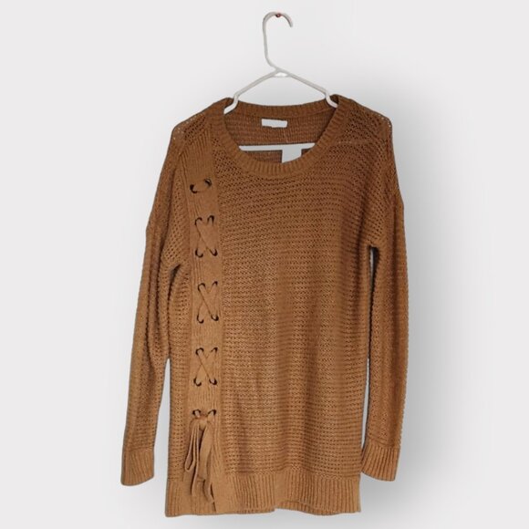 MAURICES WOMENS MEDIUM  COTTON LIGHT BROWN LACE SWEATER - Picture 3 of 6